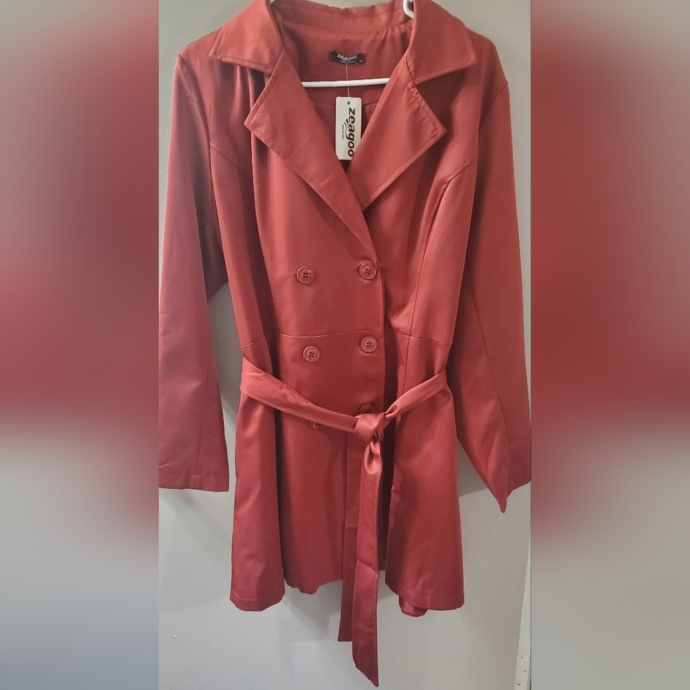 Zeagoo Elegant Women's BurgundyTrench Coat. Sz XL NWT - Picture 1 of 7